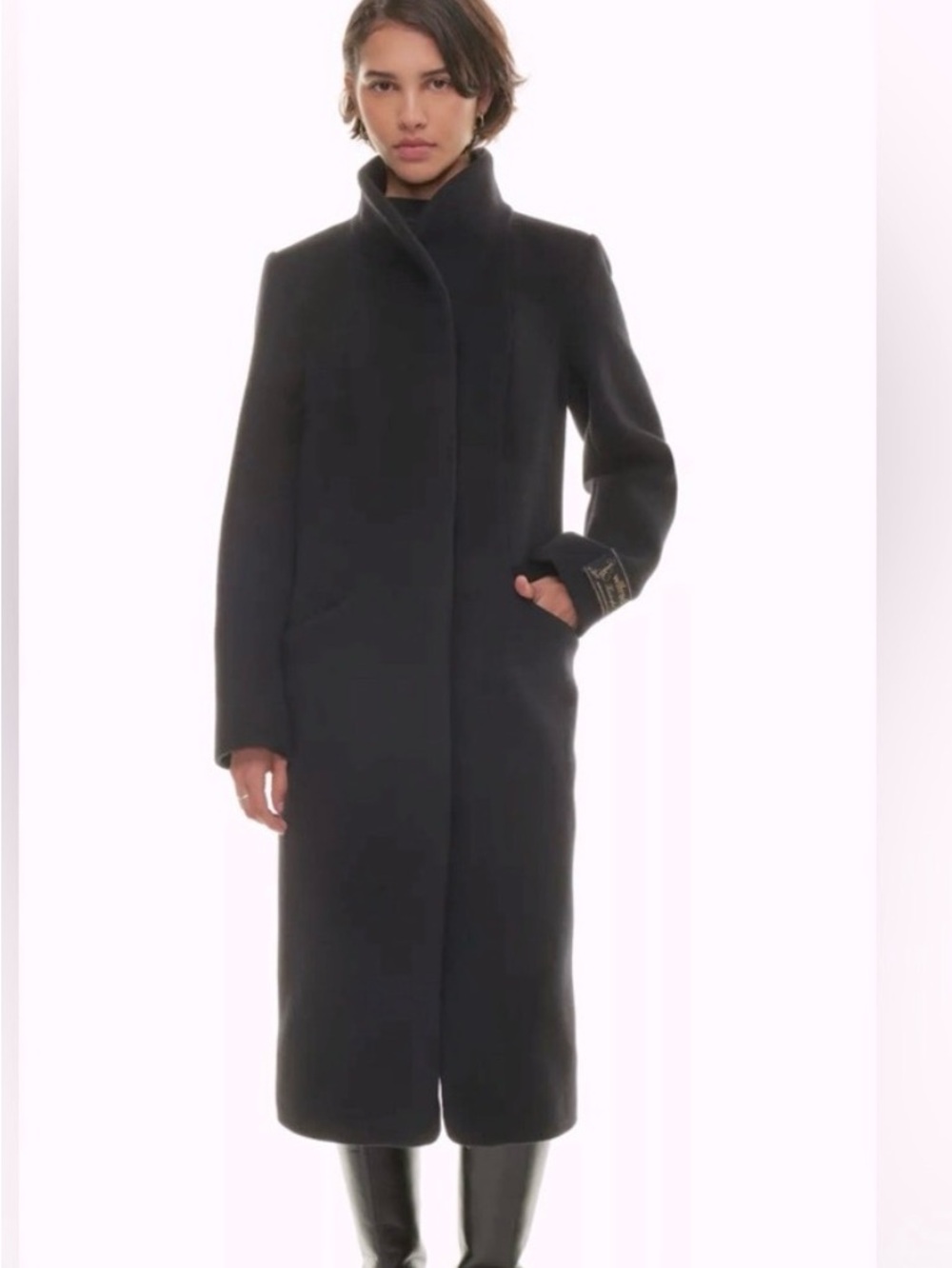 Womens Aritzia Cocoon Black Long Wool Coat - Stand Collar